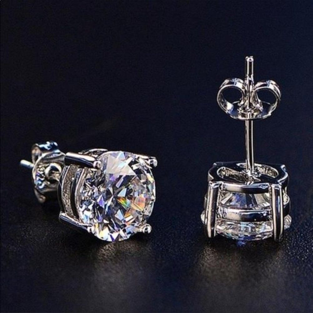 4 CT SOLITAIRE DIAMOND 925 SILVER STUD EARRINGS - Picture 4 of 6